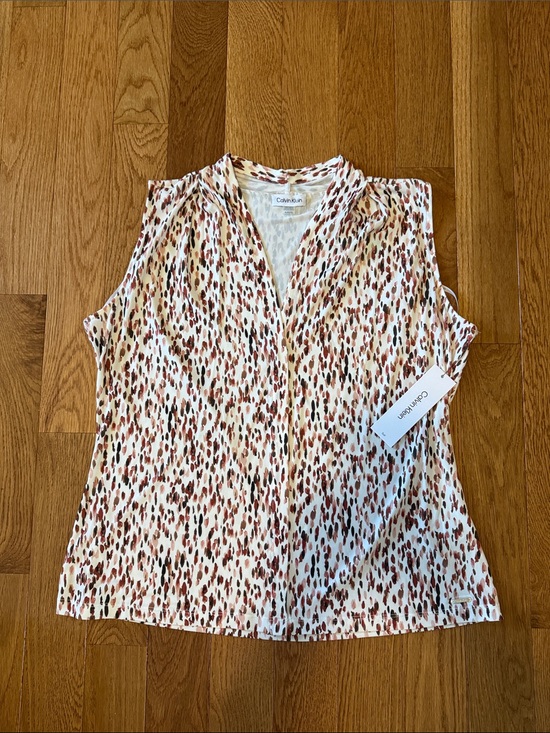 Calvin Klein Tops - Calvin Klein Sleeveless Animal Print Top in Cream and Brown